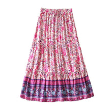 Load image into Gallery viewer, Boho Skirt ,Pink Floral Printed ,Beach Bohemian Maxi Skirts