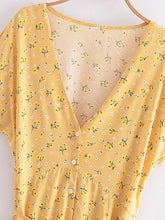 Load image into Gallery viewer, Yellow Floral Print ,Single Breasted,Boho Beach Dress