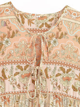 Load image into Gallery viewer, Bohemian Floral Long Sleeve Maxi Dress Tie Front Beach Dresses