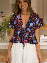 Load image into Gallery viewer, Lace-up Floral,Bohemian Shirt ,Boho Blusas