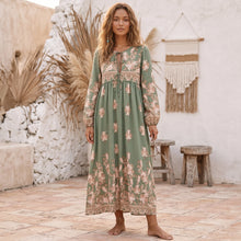 Load image into Gallery viewer, Vintage Floral Print Maxi Dress Tie V Neck Loose Fit Vacation Beach Dress