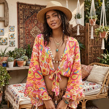 Load image into Gallery viewer, Wild Floral Print ,Short Kimono ,Bikini Cover-ups