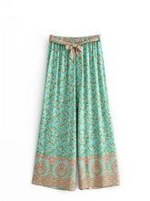 Load image into Gallery viewer, Green Floral Print Bohemian Wide Leg Pants Boho Trousers