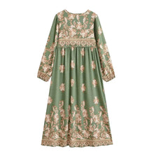 Load image into Gallery viewer, Vintage Floral Print Maxi Dress Tie V Neck Loose Fit Vacation Beach Dress
