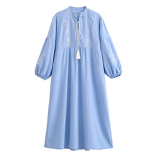 Load image into Gallery viewer, Retro Floral Emberoidered ,Lantern Sleeve Maxi Dress, Boho Dress