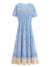 Load image into Gallery viewer, Blue Floral Print,Bohemian Maxi Dress,Boho Dress
