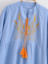 Load image into Gallery viewer, Retro Linen Cotton,Wheat Emberoidered, Lantern Sleeve Boho Maxi Dress