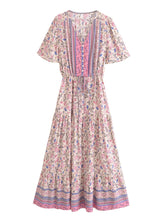 Load image into Gallery viewer, Green Floral Print ,Bohemian Maxi Dresses,Boho Dress