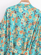 Load image into Gallery viewer, Green Floral Print ,Beach Bohemian Kimono,Boho Bikini Cover-ups