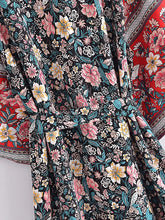 Load image into Gallery viewer, Black Floral Print ,Bohemian Kimono Beach ,Boho Cover-ups