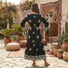 Load image into Gallery viewer, Ethnic Floral Long Sleeve Tassel Rayon Beach Bohemian maxi Dress