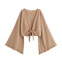 Load image into Gallery viewer, Star Moon Embroidery Short Bohemian Kimono Ruffles Flare Sleeves