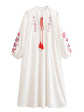 Load image into Gallery viewer, Retro Floral Emberoidered, Linen Cotton Vacation, Boho Maxi Dress