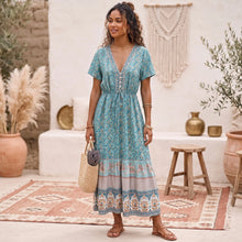 Load image into Gallery viewer, Floral Print Bat Sleeve Beach Bohemian Maxi Dresses Robe