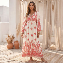 Load image into Gallery viewer, Floral Printed Lantern Sleeve Loose Beach Holiday Maxi Dress