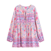 Load image into Gallery viewer, Multi Floral Print ,Bohemian Mini Dress,Boho Dress