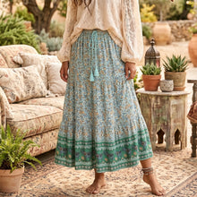 Load image into Gallery viewer, Green floral print ,Bohemian skirt,Boho Maxi Skirt