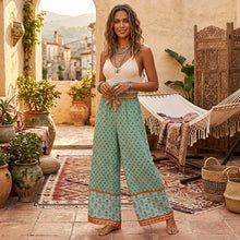 Load image into Gallery viewer, Geometric Floral Print ,Wide Leg Bohemian Pants , Boho Pant Pockets