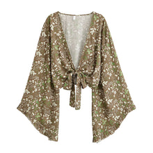 Load image into Gallery viewer, Wild Floral Beach Kimono Ruffles Tie-Front Vacation Bohemian Bikini Boho Cover-ups