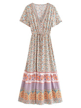 Load image into Gallery viewer, Floral Print Bat Sleeve Beach Bohemian Maxi Dresses Robe