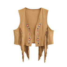 Load image into Gallery viewer, Women’s Faux Suede Fringe Vest - Bohemian Floral Embroidery Cowgirl Jacket with Rivets