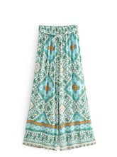 Load image into Gallery viewer, Green Floral Print Bohemian Wide Leg Pants Boho Trousers