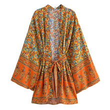 Load image into Gallery viewer, Floral Print Kimono,Bohemian Short Robe,Boho Cover-ups