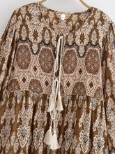 Load image into Gallery viewer, Lantern Sleeve Tie Neck , Wild Floral Maxi Dress,Holiday Boho Dress