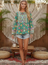 Load image into Gallery viewer, Green Floral Print,Bohemian Blouse Shirts ,Boho Tops
