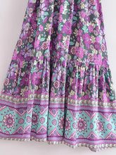 Load image into Gallery viewer, Purple Floral Print ,Bohemian Maxi Dresses ,Boho Dress