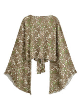Load image into Gallery viewer, Wild Floral Beach Kimono Ruffles Tie-Front Vacation Bohemian Bikini Boho Cover-ups