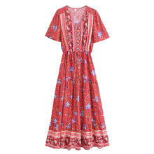 Load image into Gallery viewer, Green Floral Print ,Bohemian Maxi Dress,Boho Dress