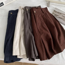Load image into Gallery viewer, Boho Linen Blend Pleated Shorts Wide Leg Shorts with Pockets