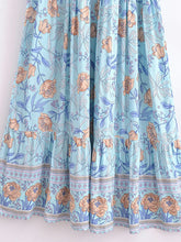 Load image into Gallery viewer, Blue Floral Print,Bohemian Maxi Dress, Boho Dress