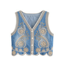 Load image into Gallery viewer, Denim Floral Embroidery ,Suspender Vest ,Sequin Waistcoat Streetwear