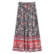 Load image into Gallery viewer, Black Floral Printed,Bohemian Pleated Maxi Skirts