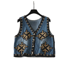 Load image into Gallery viewer, Denim Embroidery ,Suspender Vest ,Sequin Vest Waistcoat