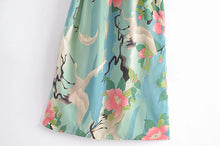 Load image into Gallery viewer, Boho Green Crane & Floral Print Kimono | Rayon Beach Cover-up & Robe