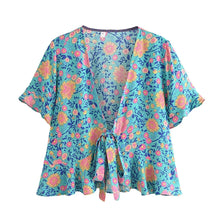 Load image into Gallery viewer, Lace-up Floral,Bohemian Shirt ,Boho Blusas