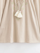 Load image into Gallery viewer, Golden Floral Embroidery ,Linen Cotton Blouse,Loose Boho Shirts