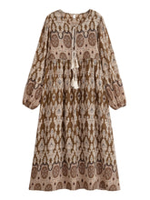 Load image into Gallery viewer, Lantern Sleeve Tie Neck , Wild Floral Maxi Dress,Holiday Boho Dress