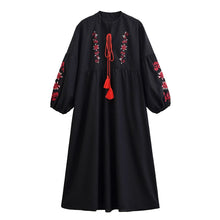 Load image into Gallery viewer, Retro Floral Emberoidered, Linen Cotton Vacation, Boho Maxi Dress