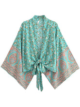 Load image into Gallery viewer, Bohemian Kimono, Boho Bikini Cover-ups,Green Floral Print