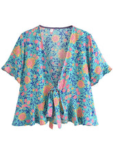 Load image into Gallery viewer, Lace-up Floral,Bohemian Shirt ,Boho Blusas