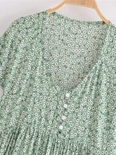 Load image into Gallery viewer, Women’s Green Floral Boho Mini Dress - Sexy Deep V-Neck Rayon Beach Sundress