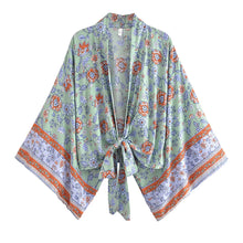 Load image into Gallery viewer, Bohemian Kimono, Boho Bikini Cover-ups,Purple Floral Print