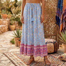 Load image into Gallery viewer, Blue Floral Print ,Bohemian Skirt,Boho Maxi Skirt