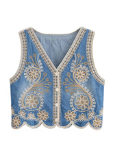 Load image into Gallery viewer, Denim Floral Embroidery ,Suspender Vest ,Sequin Waistcoat Streetwear