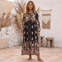 Load image into Gallery viewer, Vintage Floral Print Maxi Dress Tie V Neck Loose Fit Vacation Beach Dress
