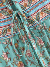 Load image into Gallery viewer, Green Floral Print ,Bohemian Mini Dress,Boho Dress